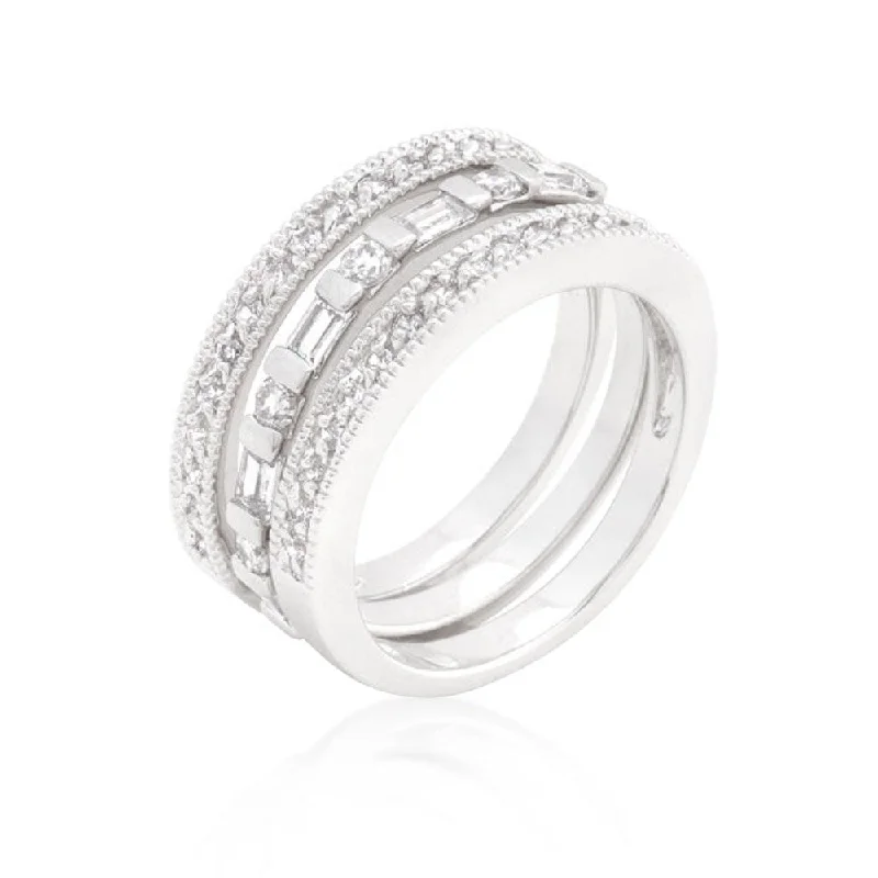 Women’s diamond cocktail rings-Simple Cubic Zirconia Ring Set With Rhodium Plated