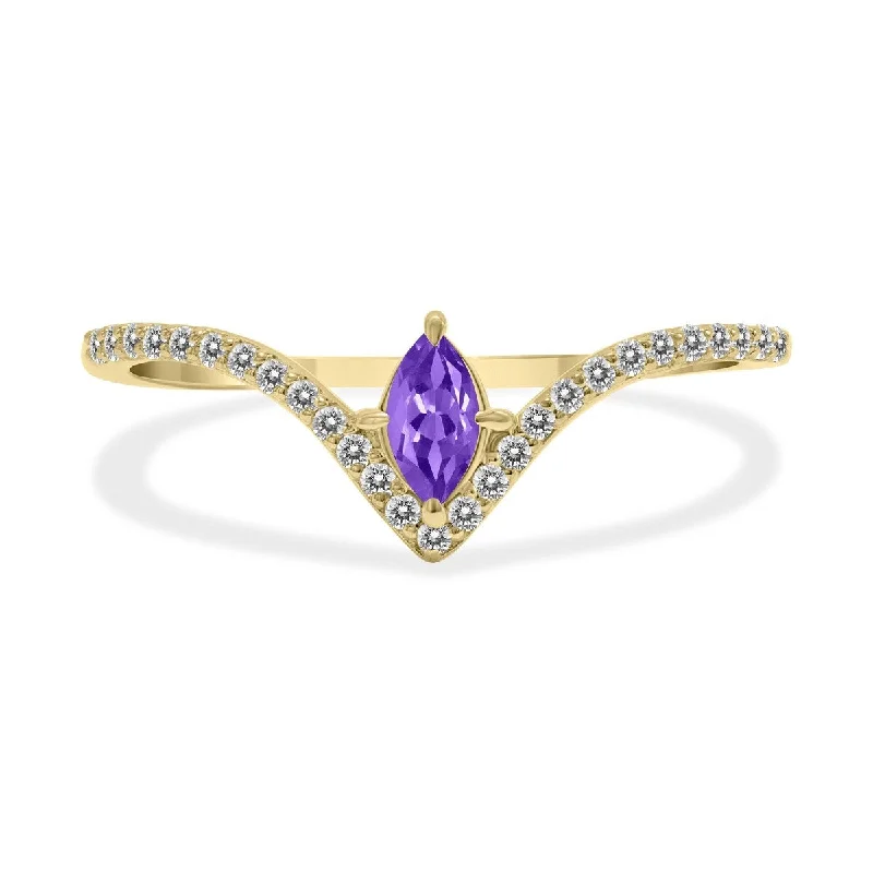 Women’s unique wedding rings-Marquee Jewels 1/4 Carat TW Amethyst and Diamond V Shape Ring in 10K Yellow Gold