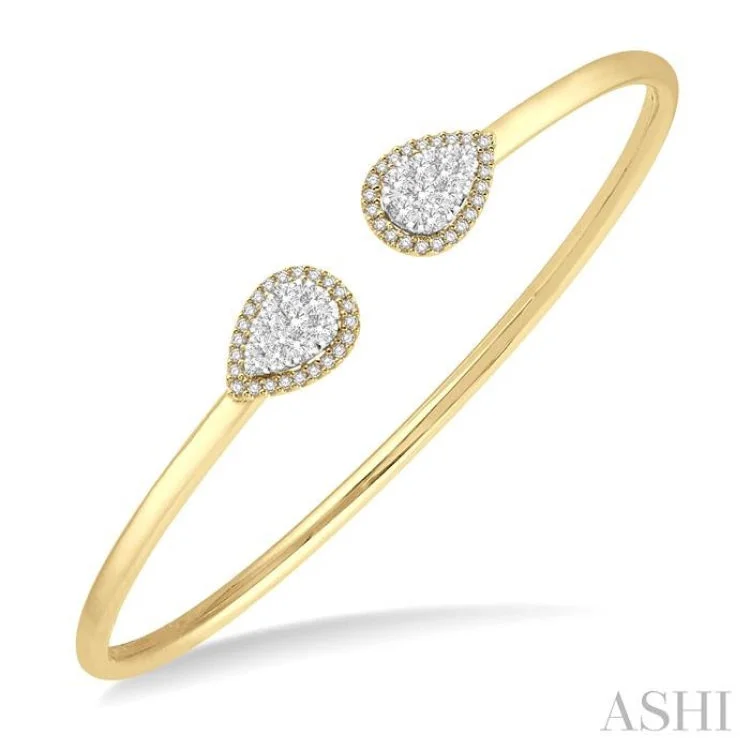 Women’s classic gold bangles-5/8 Ctw Round Cut Lovebright Diamond Pear Shape Open Cuff Bangle in 14K Yellow and White Gold