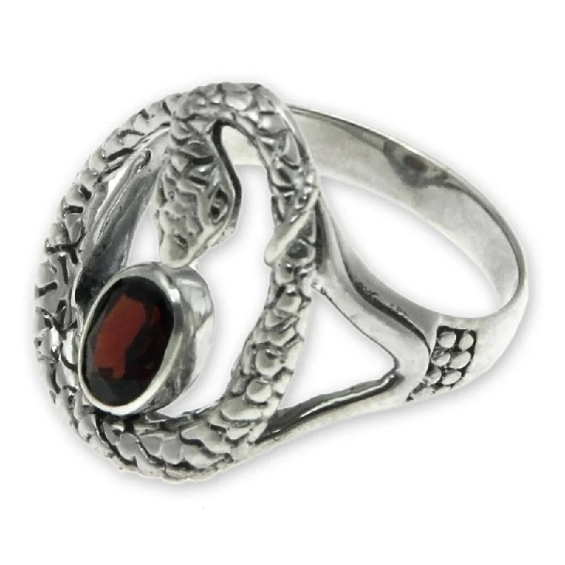 Women’s designer rings with diamonds-Garnet single stone ring Rainforest Goddess