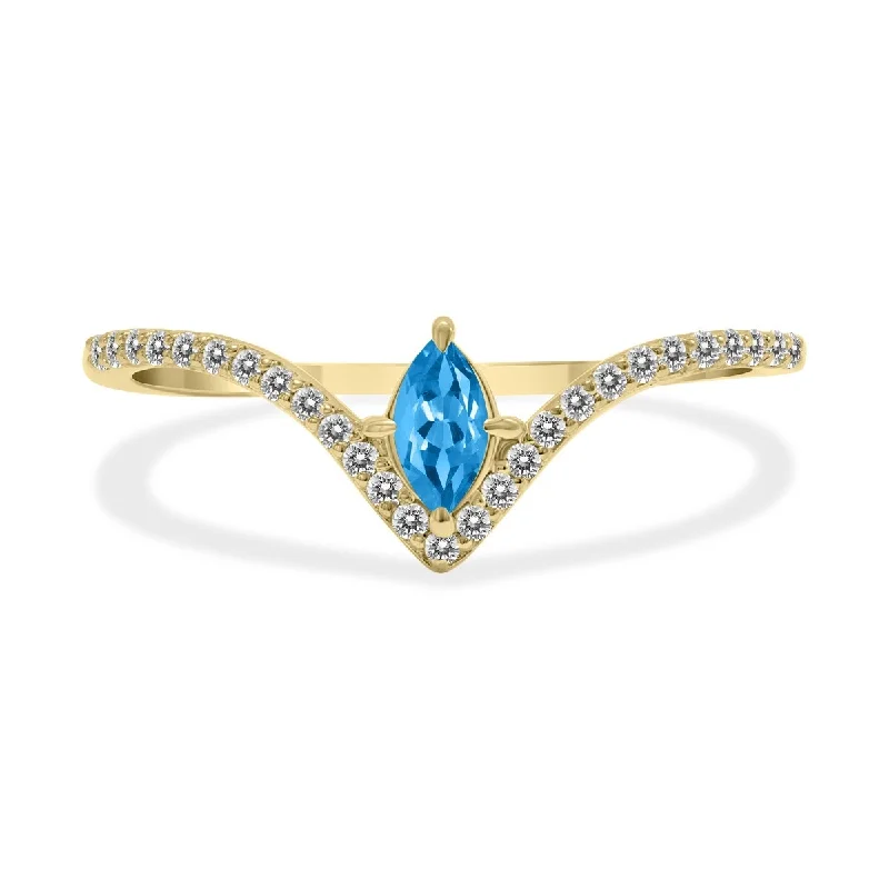 Women’s large gemstone rings-Marquee Jewels 1/4 Carat TW Blue Topaz and Diamond V Shape Ring in 10K Yellow Gold