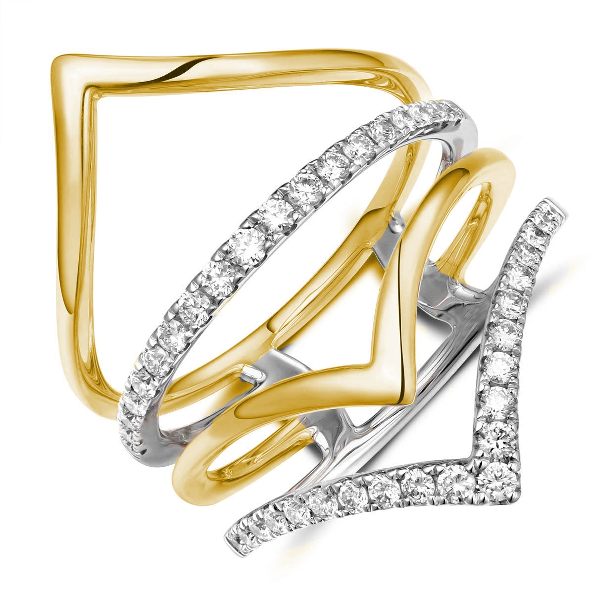 Women’s yellow gold engagement rings-18K White and Yellow Gold Spaced Pointed Diamond Ring