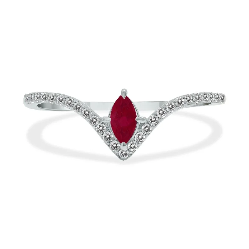 Women’s luxurious wedding rings-Marquee Jewels 1/4 Carat TW Ruby and Diamond V Shape Ring in 10K White Gold