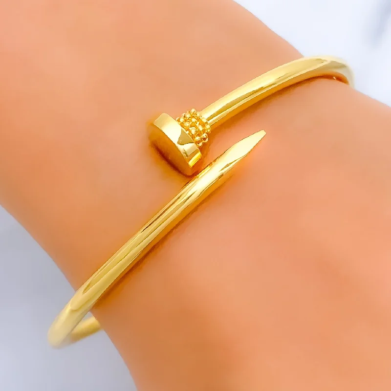 Women’s statement bracelets-Trendy Tasteful 22K Gold Nail Bangle Bracelet