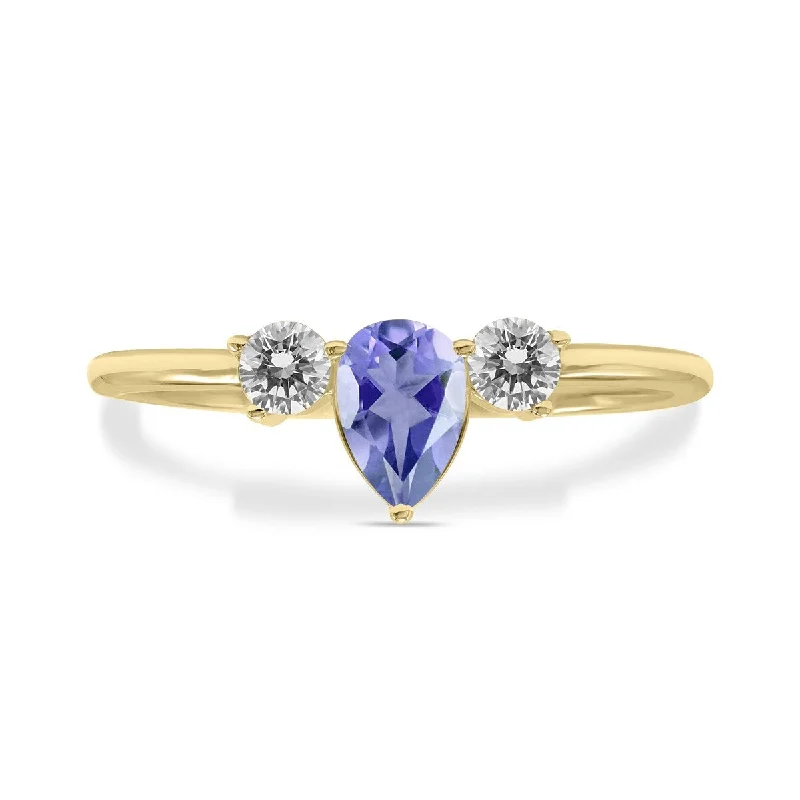 Women’s engraved rings-Marquee Jewels 1/2 Carat TW Pear Shape Tanzanite and Diamond Ring in 10K White Gold