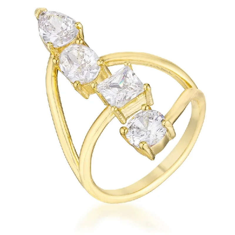 Women’s stackable rings with diamonds-3CT Stunning CZ Goldtone Ring