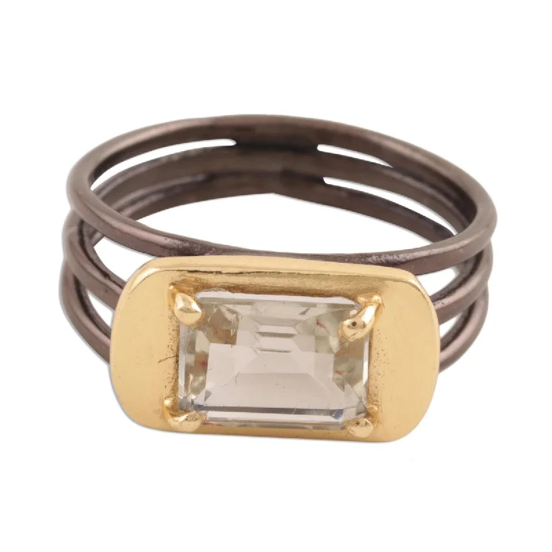 Women’s luxury diamond rings-NOVICA Modern Prism, Gold accented prasiolite single-stone ring