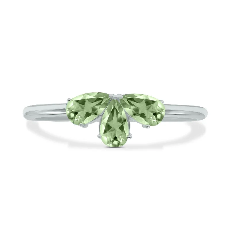 Women’s wedding ring sets-Marquee Jewels Green Amethyst Pear Shape Three Stone Ring in 10K White Gold