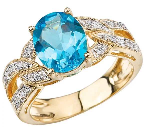 Women’s designer diamond engagement rings-14K Yellow Gold Swiss Blue Topaz & Diamond Ring