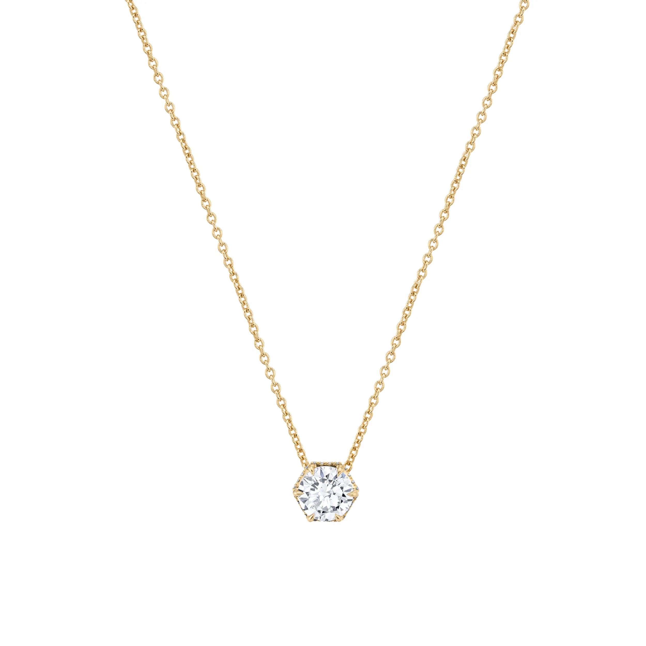 Women’s luxury pendant necklaces-Hex Halo Solitaire Necklace