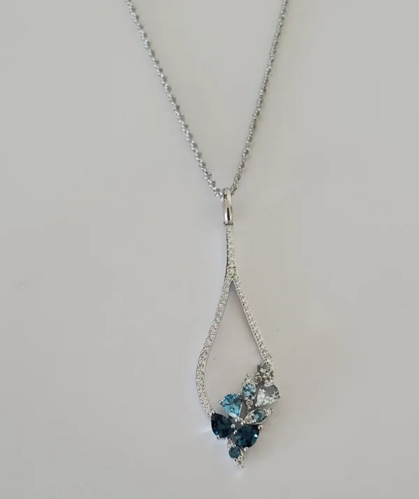 Women’s multi-layer necklaces-14kt White Gold Shades of Blue Pendant