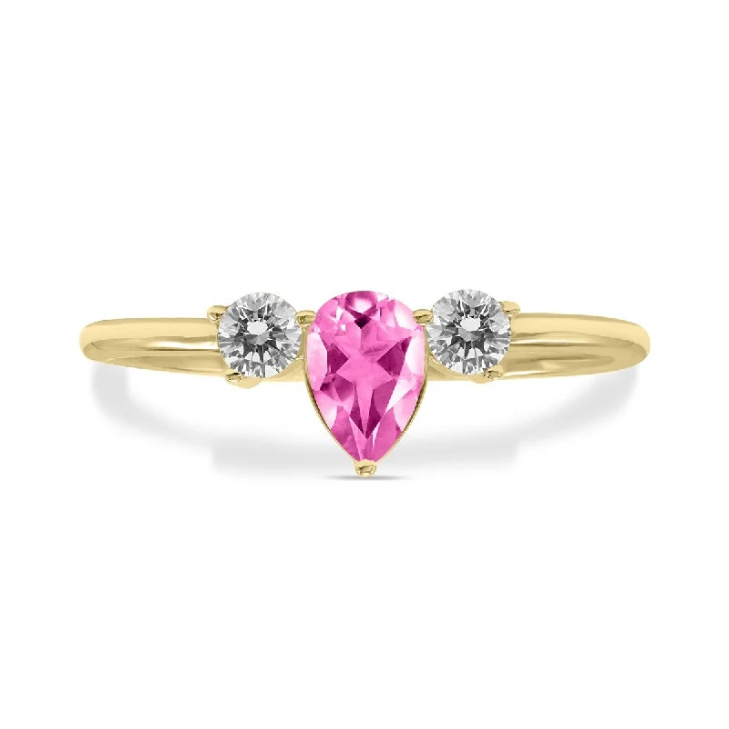 Women’s intricate design rings-Marquee Jewels 1/2 Carat TW Pear Shape Pink Topaz and Diamond Ring in 10K Yellow Gold