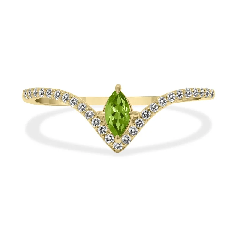 Women’s rose gold engagement rings-Marquee Jewels 1/4 Carat TW Peridot and Diamond V Shape Ring in 10K Yellow Gold