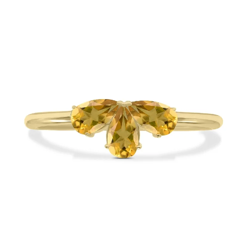 Women’s aquamarine rings-Marquee Jewels Citrine Pear Shape Three Stone Ring in 10K Yellow Gold