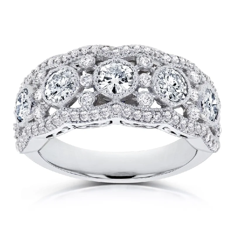 Women’s oval diamond rings-Annello by Kobelli 10k White Gold Moissanite and Diamond Anniversary Ring (GH/VS, HI/I)