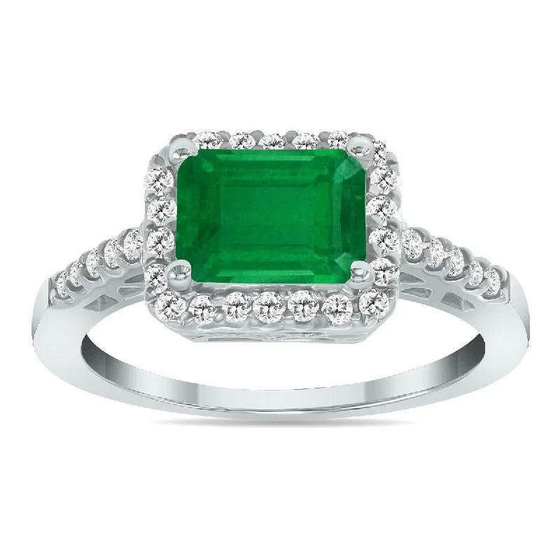 Women’s custom design rings-Marquee Jewels 2 1/2 Carat TW Emerald Cut Emerald Diamond Ring in 10K White Gold