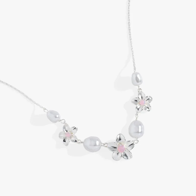 Women’s romantic necklaces-Plumeria Pearl Necklace