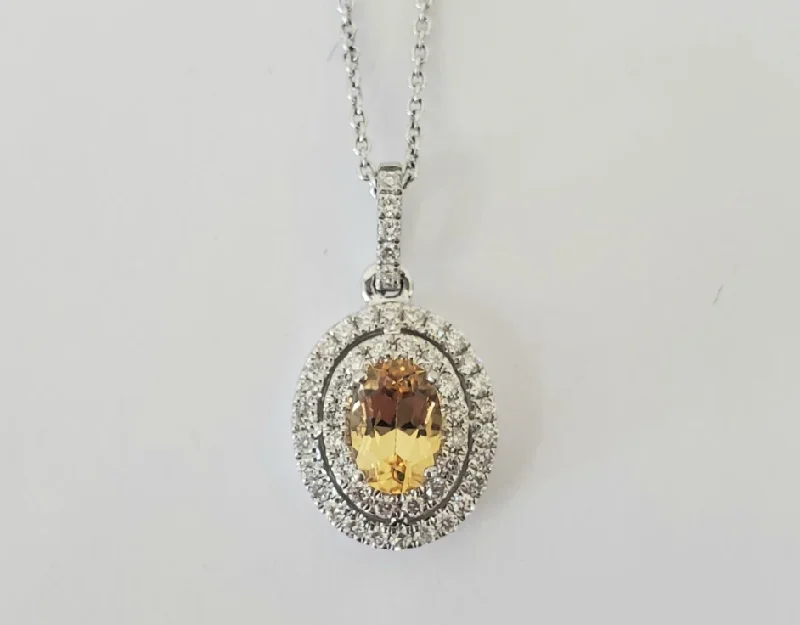 Women’s luxury pearl necklaces-14kt White Gold Golden Topaz and Diamond Halo Pendant