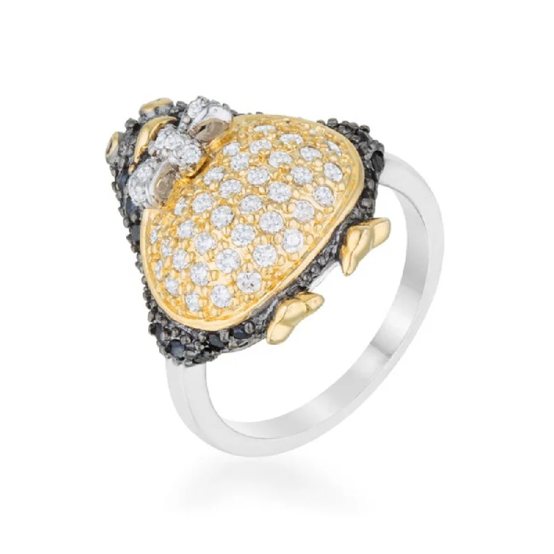 Women’s bold rings-Jet Black Cubic Zirconia Penguin Ring With Two-Tone Plated