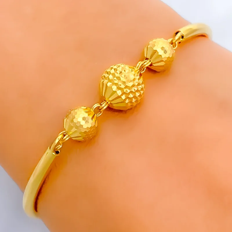 Women’s stackable bracelets-Ethereal Textured 22k Gold Orb Flexi Bangle Bracelet