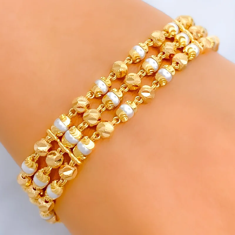 Women’s simple bangles-Shiny Sand Finished 22k Gold Pearl Bracelet