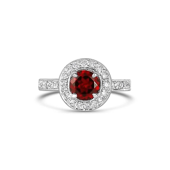 Women’s rose gold solitaire engagement rings-14K White Gold Garnet and Diamond Ring