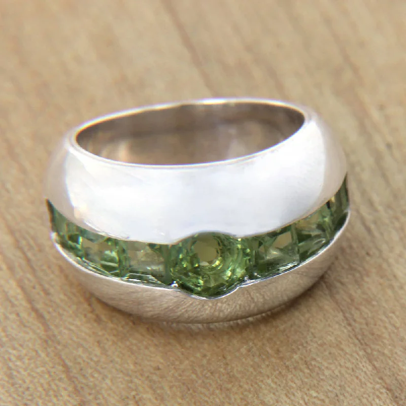 Women’s diamond eternity rings-Handmade Sterling Silver 'Lime Halo' Peridot Ring (Indonesia)