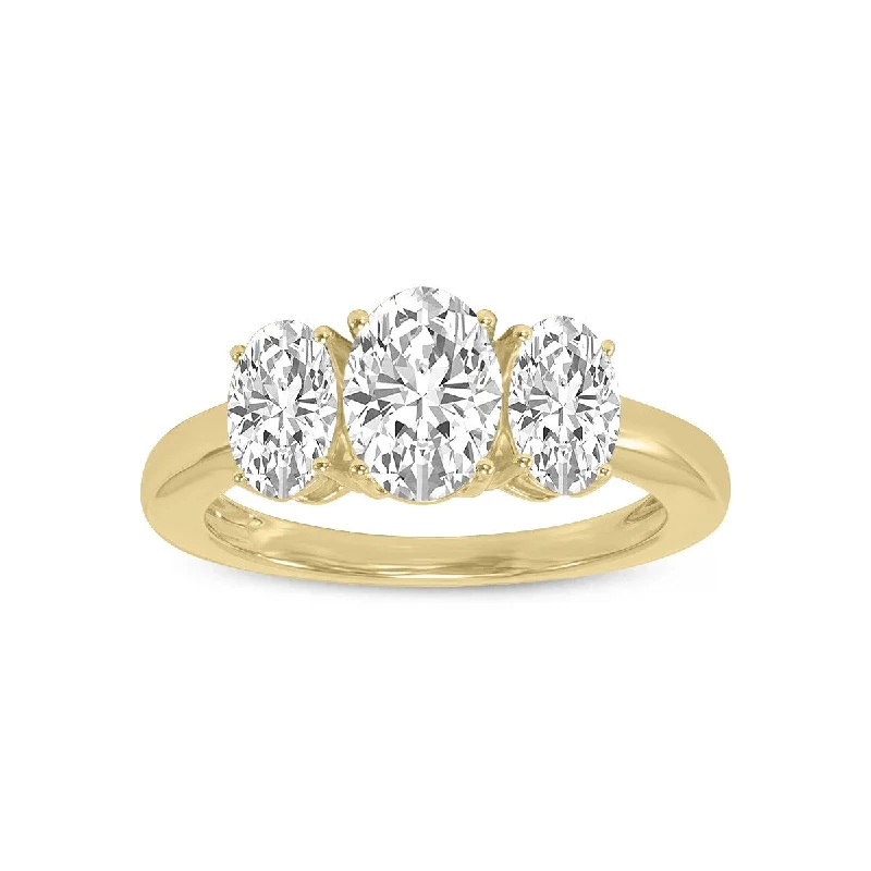 Women’s modern diamond rings-Marquee 3 CTW Three Stone Oval Shape Lab Grown Diamond Ring in 14K Yellow Gold