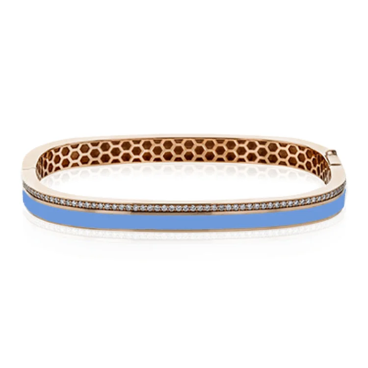 Women’s beaded bracelets-This enamel bangle is the perfect finishing touch for every day wear, crafted in 18k rose gold with a line of .46 ctw of white diamonds.