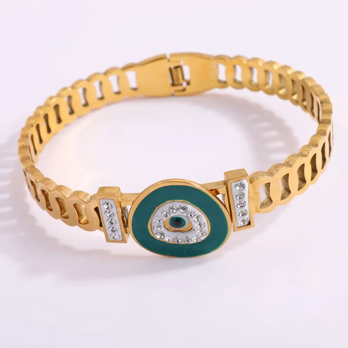 Hollow Dripping Green Eye Open-Ended Bracelet