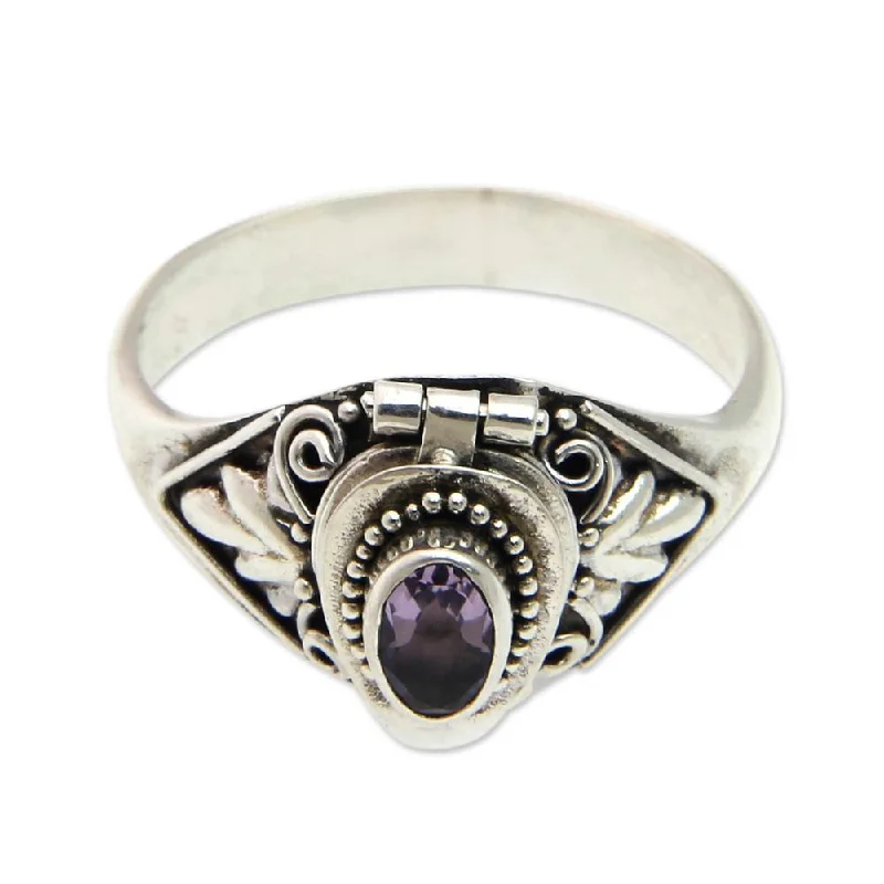 Women’s rose gold wedding rings-NOVICA Handmade Sterling Silver 'Mysterious Garden' Amethyst Ring (Indonesia)