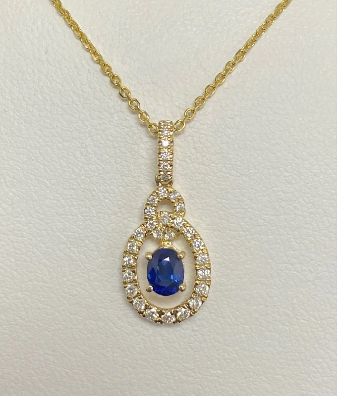 Women’s birthstone necklaces-14kt Yellow Gold Sapphire and Diamond Pendant