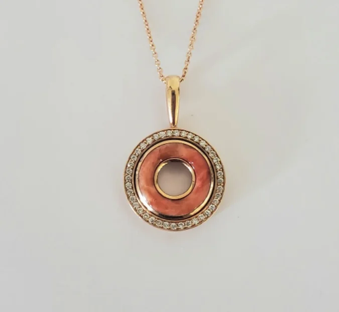 Women’s classic gold necklaces-14kt Rose Gold Coral and Diamond Pendant