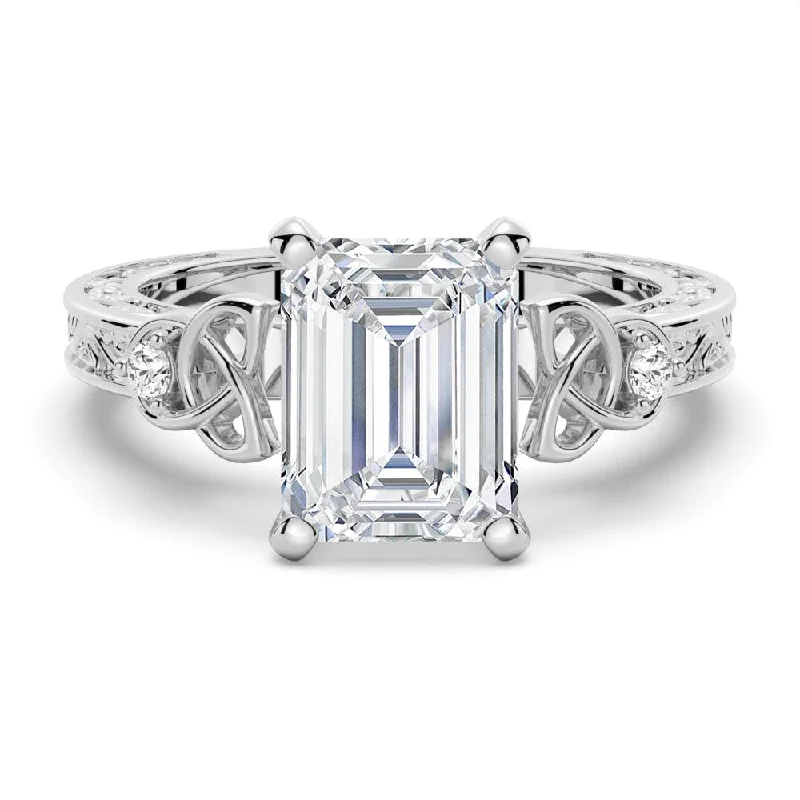 Women’s fancy diamond engagement rings-Vintage Celtic Knots Design Emerald Cut Moissanite Engagement Ring