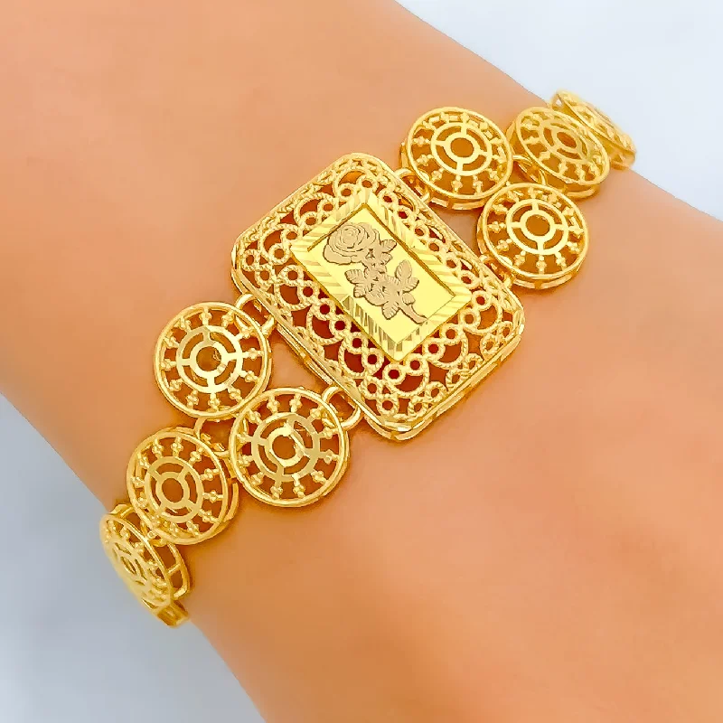 Women’s luxury bangles-Impressive Geometric 21k Gold Coin Bracelet