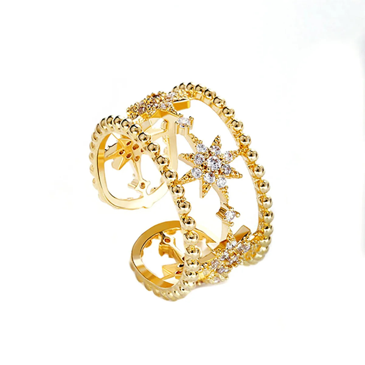 Women’s sapphire and diamond rings-New Fashion Eight-pointed Star Micro-inlaid Zircon Copper Tail Ring Wholesale Gooddiy