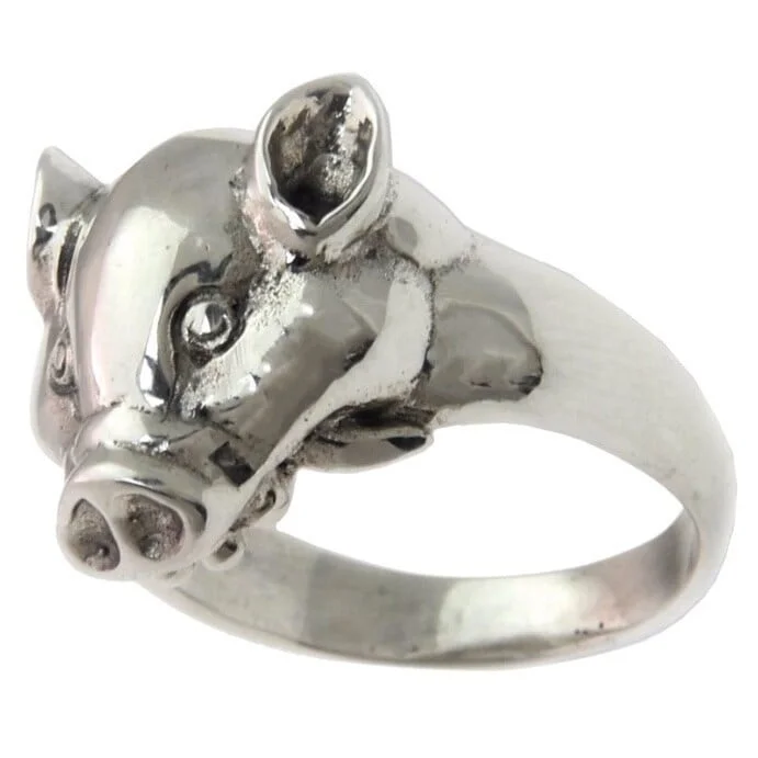 Women’s geometric rings-Handmade Men's Sterling Silver 'Tusked Pig' Ring (Indonesia)