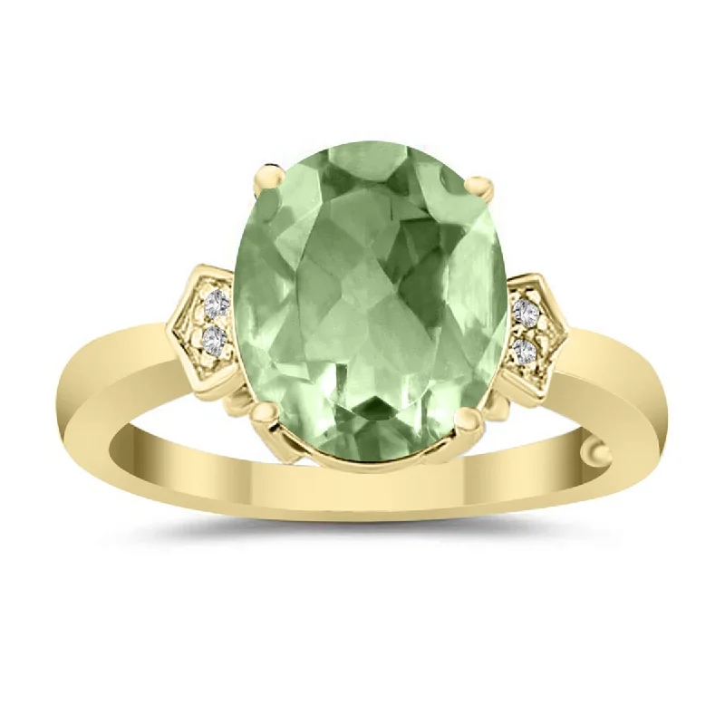 Women’s oval diamond rings-Marquee Jewels Green Amethyst & Diamond Ring in 10k Yellow Gold