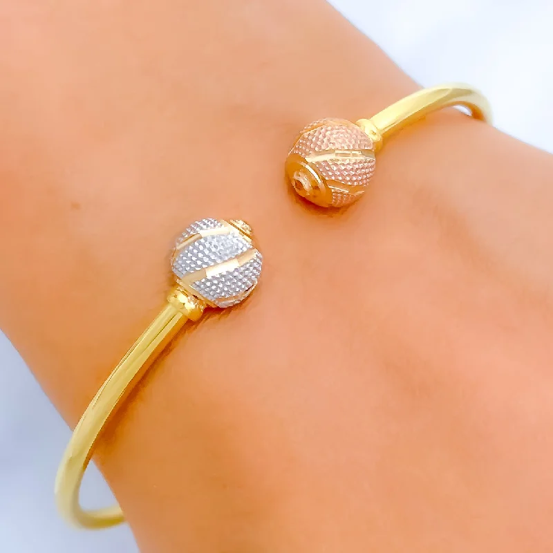 Women’s bangles with diamonds-Striking Striped Open 22k Gold Orb Bangle Bracelet