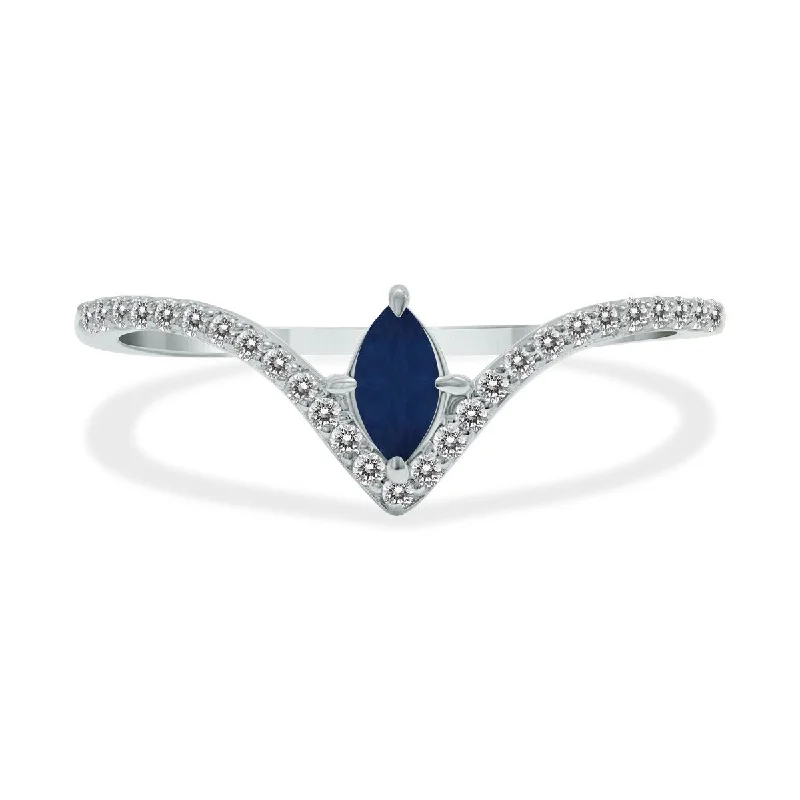 Women’s solitaire rings-Marquee Jewels 1/4 Carat TW Sapphire and Diamond V Shape Ring in 10K White Gold