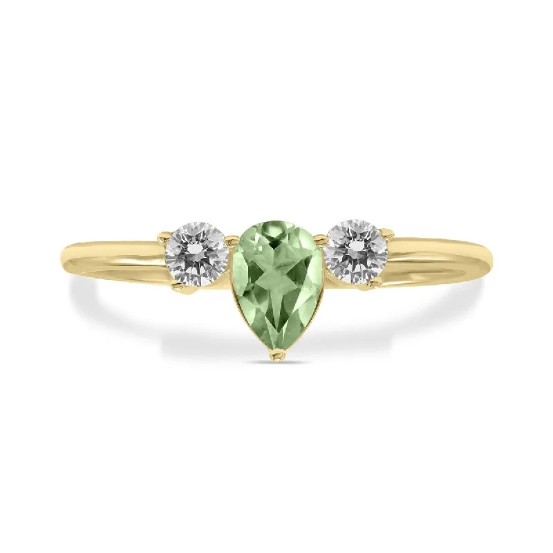 Women’s bridal rings with diamonds-Marquee Jewels 1/2 Carat TW Pear Shape Green Amethyst and Diamond Ring in 10K Yellow Gold