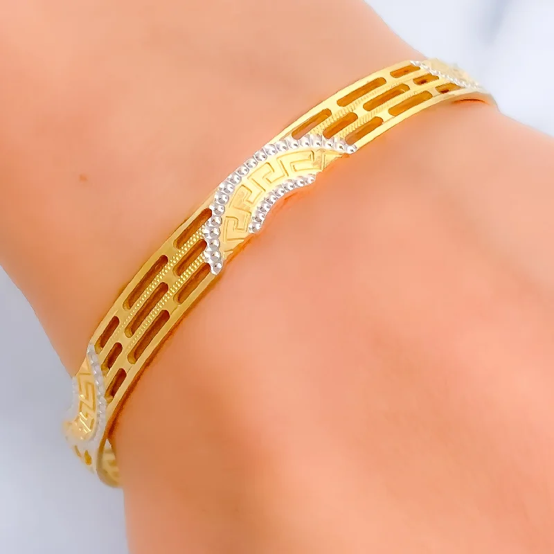 Women’s pearl and gold bracelets-Gorgeous Semi-Circle Adorned 22k Gold Bangle