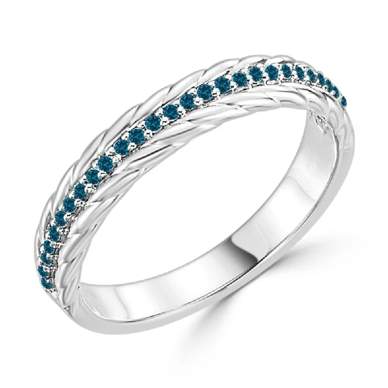 Women’s boho rings-Auriya 1/6cttw Stackable Rope Style Blue Diamond Ring 10K Gold