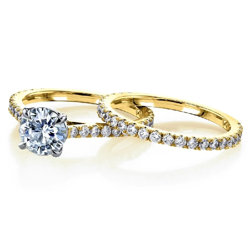 Women’s geometric rings-Annello by Kobelli 14k Gold 1 3/4ct TGW Moissanite and Diamond Peg Cathedral Bridal Ring Set