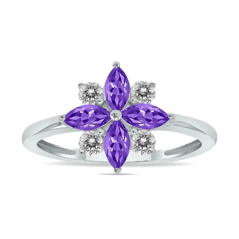 Women’s simple eternity rings-Marquee Jewels 3/4 Carat TW Amethyst and Diamond Flower Ring in 10K White Gold