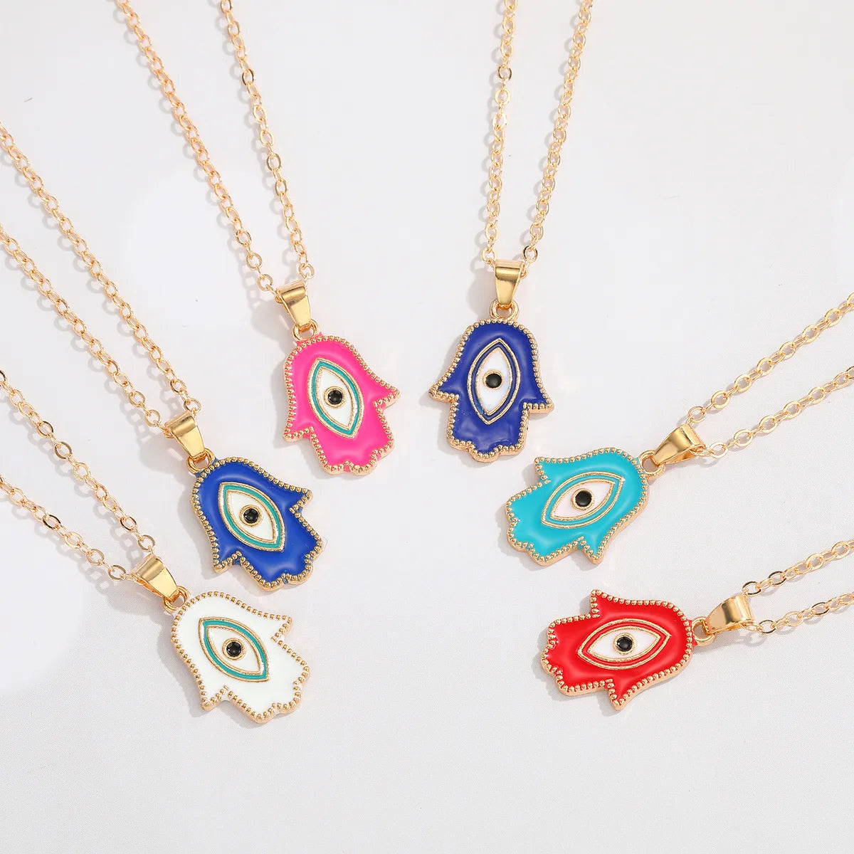 Women’s beaded necklaces-New Retro Palm Inlaid Diamond Vertical Eye Alloy Necklace Wholesale Gooddiy