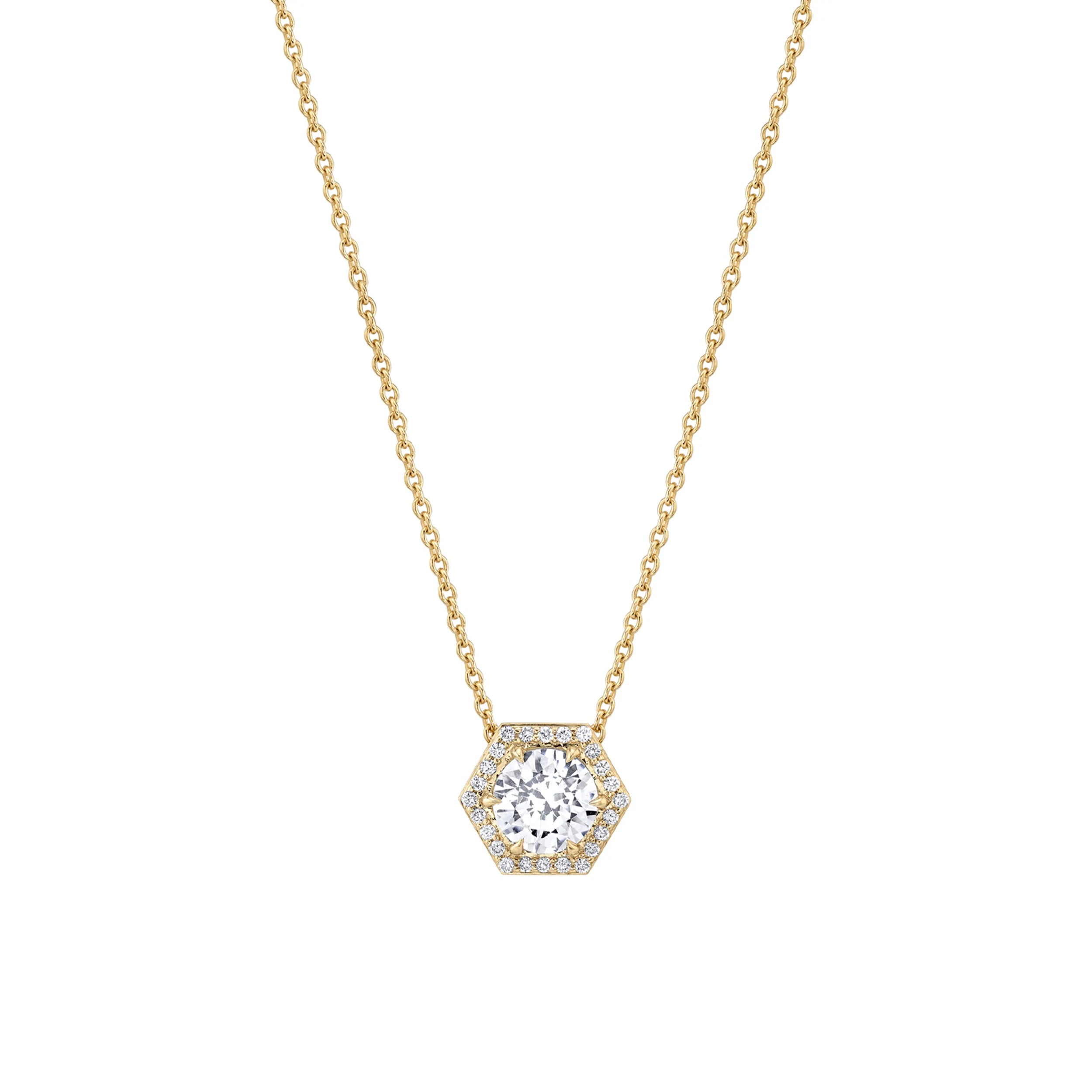 Women’s engraved charm necklaces-Hex Halo Solitaire Necklace