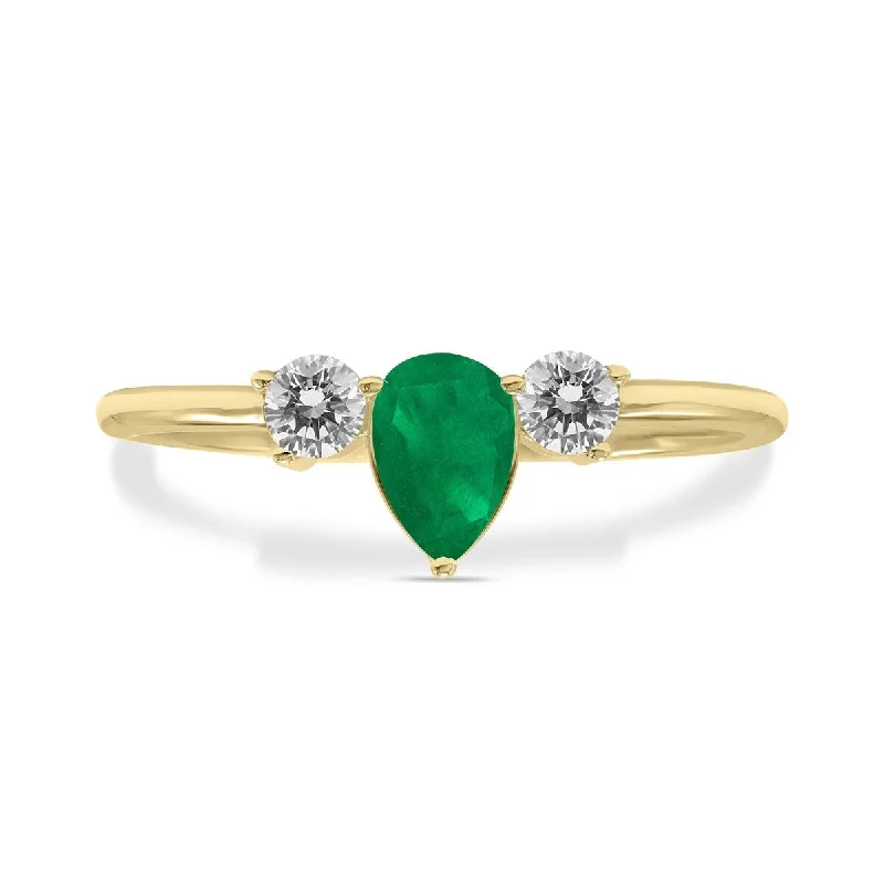 Women’s emerald rings-Marquee Jewels 1/2 Carat TW Pear Shape Emerald and Diamond Ring in 10K Yellow Gold