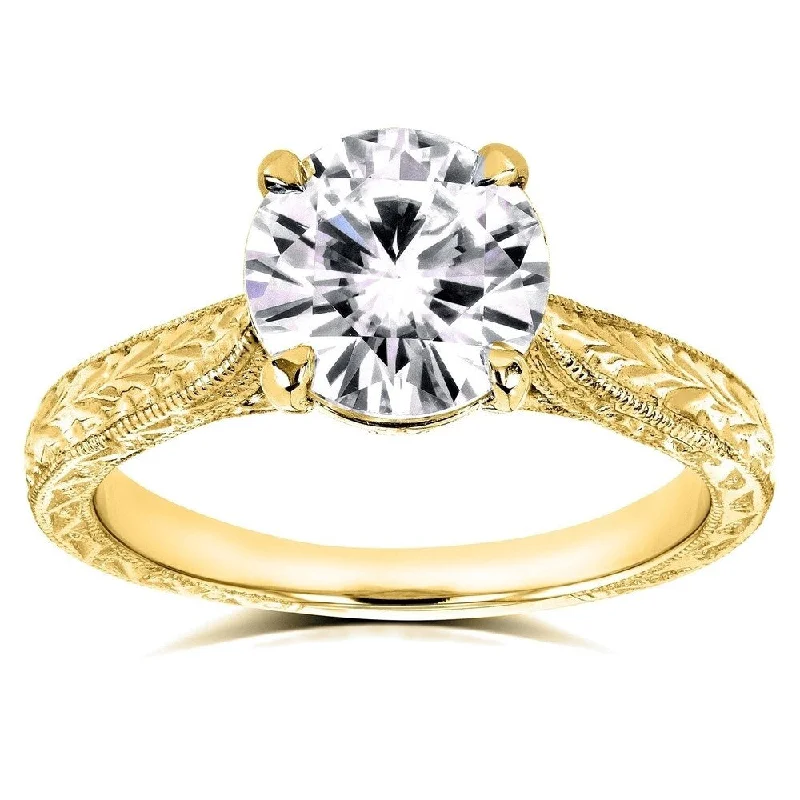 Women’s modern diamond rings-Annello by Kobelli 14k Yellow Gold 1 1/2ct TGW Moissanite and Diamond Accent Antique Cathedral Ring (GH/VS, GH/I)