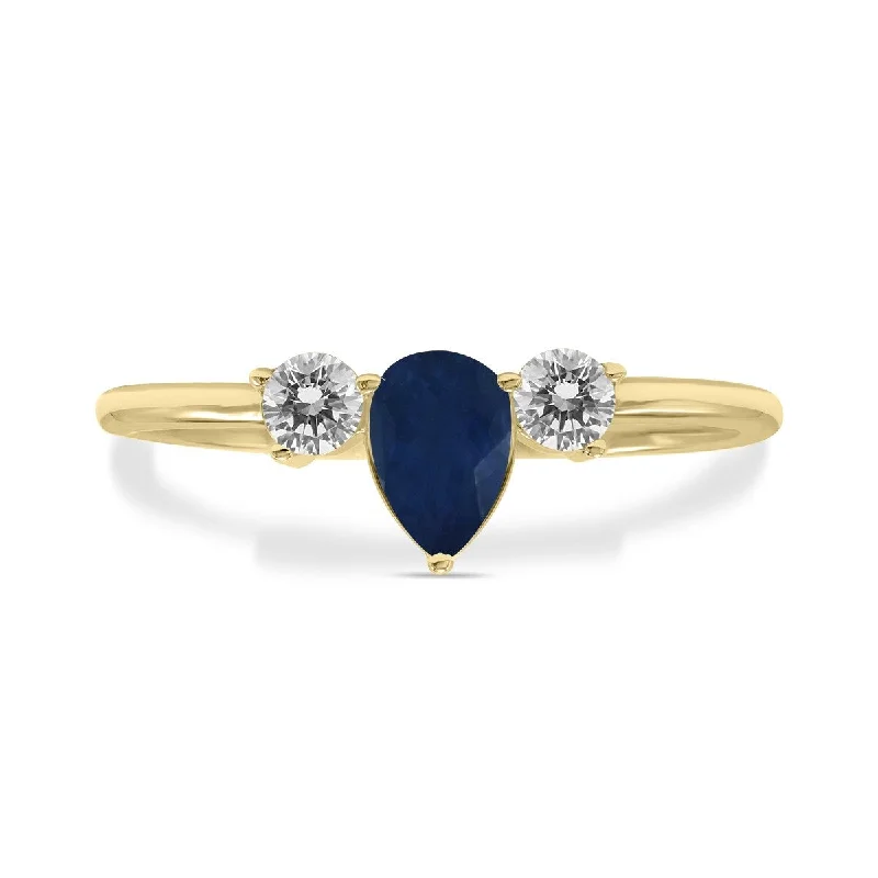 Women’s sterling silver rings-Marquee Jewels 1/2 Carat TW Pear Shape Sapphire and Diamond Ring in 10K Yellow Gold